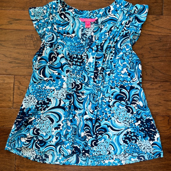 Lilly Pulitzer Top Blouse Ruffle Top Joan Small in Resort White Mermazing - Picture 8 of 12